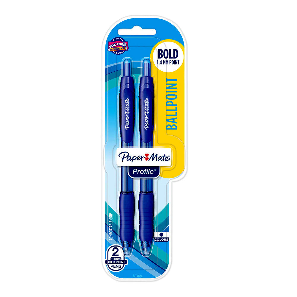 Paper Mate Profile Retractable Ballpoint Pens Bold (1.4 mm) Blue - 2 Count